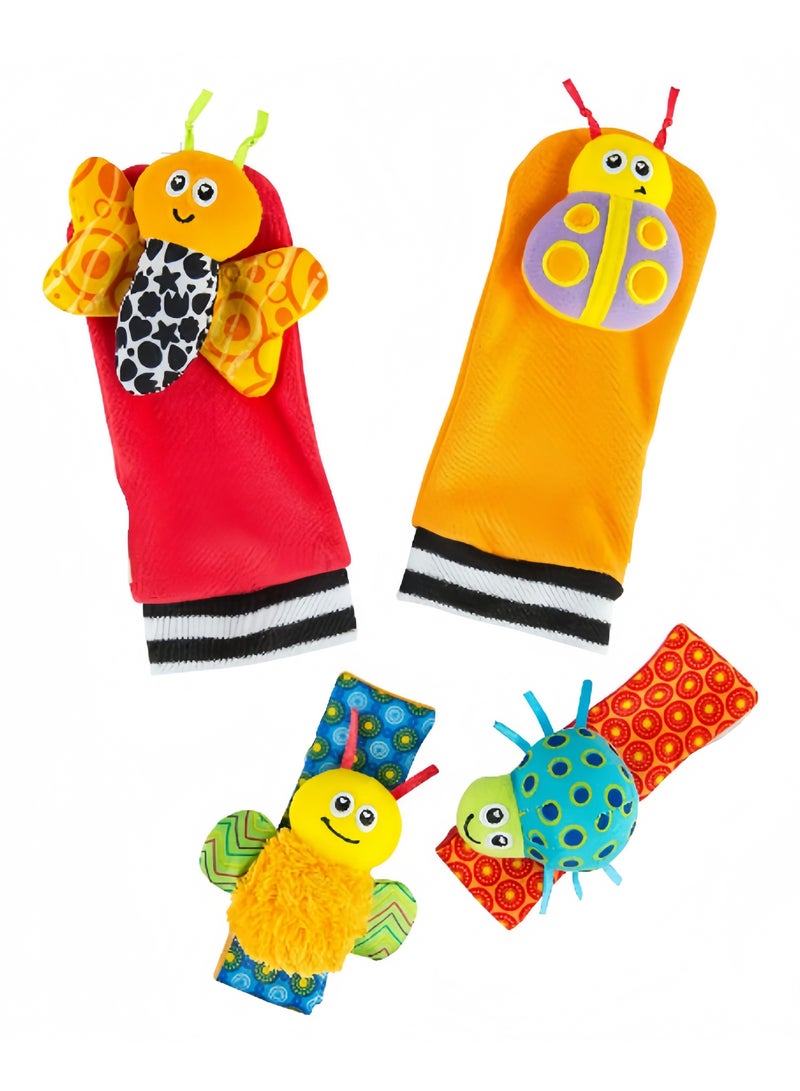 4Pcs Infant Socks And Wrist Rattles Toy Set For Kids，Wrist Rattles Foot Finder Rattle Sock Baby Toddlor Toy, Rattle Toy, Arm Hand Bracelet Rattle, Feet Leg Ankle Socks, Present Gift for Newborn Infant Babies Boy Girl Bebe (4 Bugs) - Image 2