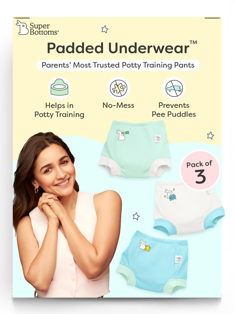 superbottoms Padded Underwear for Babies & Toddlers (9-12 Months), 3 Layers of Premium Cotton & DryFeel Layer, Ideal for Diaper-Free Time & Mess-Free Potty Training Pants, Pack of 3 - Image 1