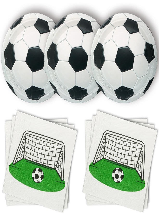 Pandecor 20 Pieces 7 inches Cake Dessert Plates and 20 Pieces 5 inches Cocktail Napkins for Soccer and Football Birthday Party - Image 1