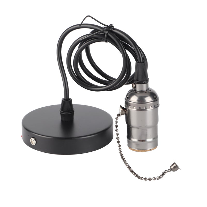 E26 Vintage Pendant Light Holder with Pull Chain Switch Lamp Base Ceiling Mounted (Black) - Image 4