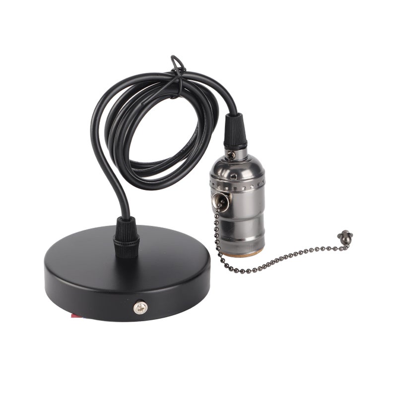 E26 Vintage Pendant Light Holder with Pull Chain Switch Lamp Base Ceiling Mounted (Black) - Image 3