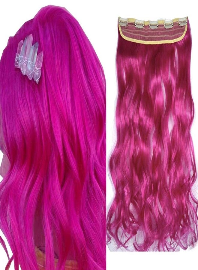 iLUU Hot Pink Cosplay Wedding Synthetic Hair Clip in Long Curly Extensions 100g 24" Wavy Thick Hairpiece Hair Extensions 5 Clips on Synthetic Hair Extension for Party - Image 1