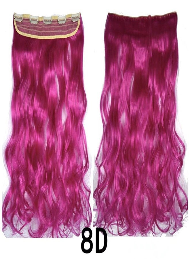 iLUU Hot Pink Cosplay Wedding Synthetic Hair Clip in Long Curly Extensions 100g 24" Wavy Thick Hairpiece Hair Extensions 5 Clips on Synthetic Hair Extension for Party - Image 2