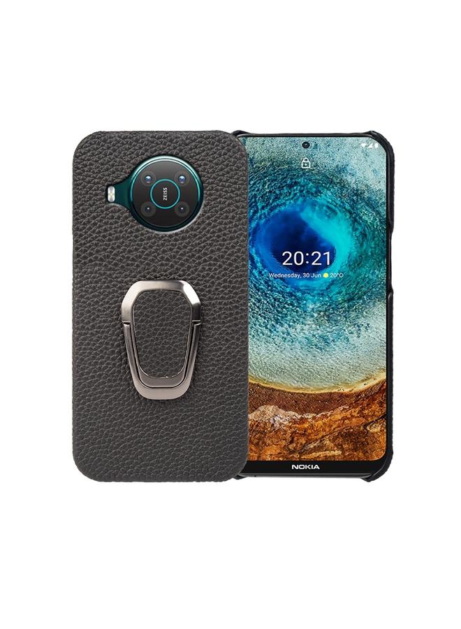 اس-توب جراب لهاتف Nokia X10 مزود بحلقة من الجلد الطبيعي بتصميم ليتشي - Image 1
