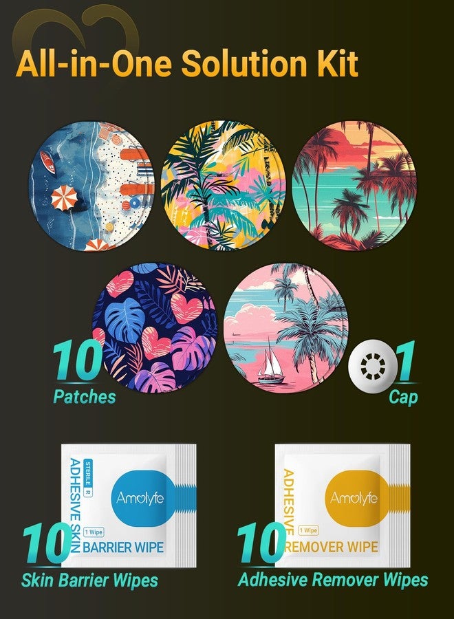 Amolyfe Libre 3 Sensor Covers Solution Kit - 10 Pack Libre 3 & Plus Covers Waterproof, 10 Skin Barrier Wipes & 10 Adhesive Remover Wipes for Enhanced Adhesion & Skin Protection (Beach Sunset) - Image 2