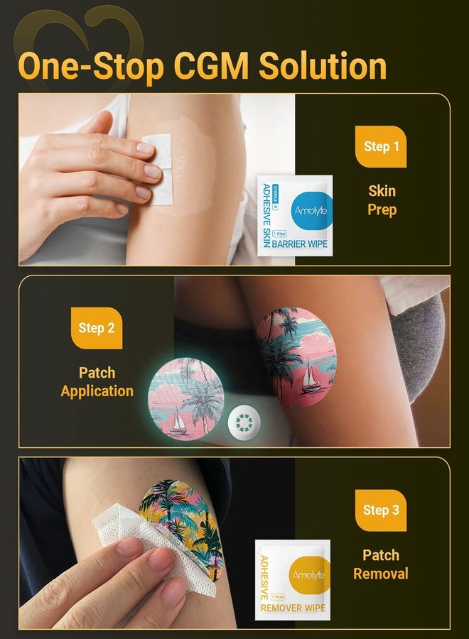 Amolyfe Libre 3 Sensor Covers Solution Kit - 10 Pack Libre 3 & Plus Covers Waterproof, 10 Skin Barrier Wipes & 10 Adhesive Remover Wipes for Enhanced Adhesion & Skin Protection (Beach Sunset) - Image 3