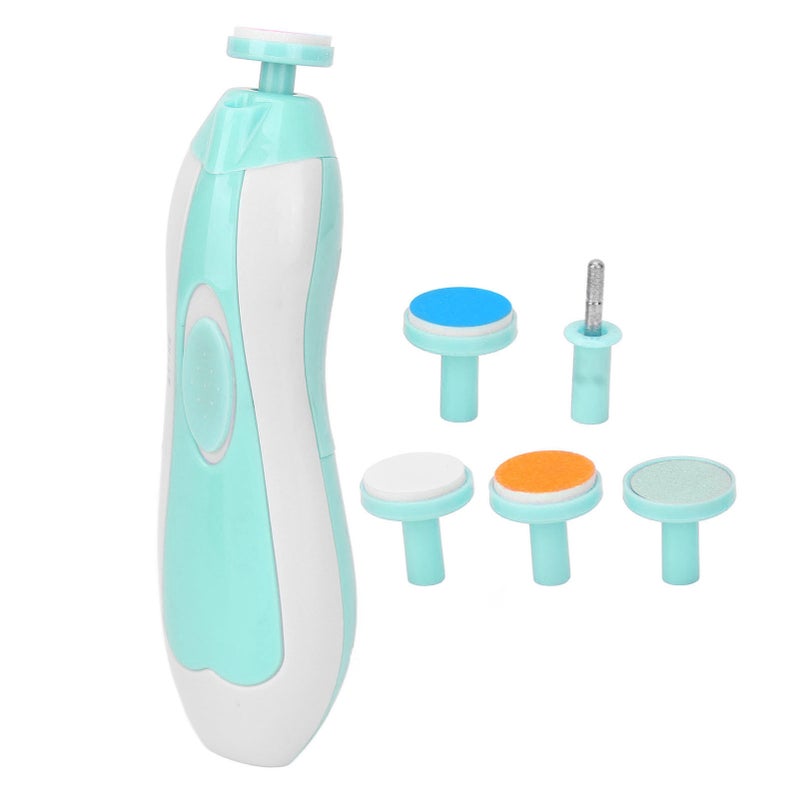 Baby Electric Nail Grinder Low Noise Manicure Care Portable Infants Nail File with 6 Grinding Head Sky Blue - Image 3