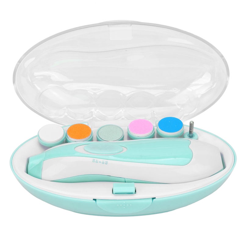 Baby Electric Nail Grinder Low Noise Manicure Care Portable Infants Nail File with 6 Grinding Head Sky Blue - Image 1