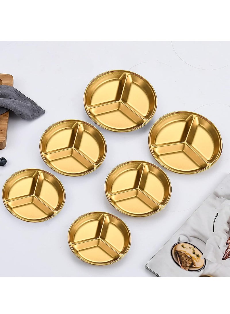Appetizer Plates, Mini Sauce Dishes, Side Dish Bowls, Soy Sauce Dish, Small Bowl Dishes for BBQ Condiments, Appetizer, Dessert Sushi 3 sizes, large, medium and small 6 Pack Golden, 3 Compartment - Image 1