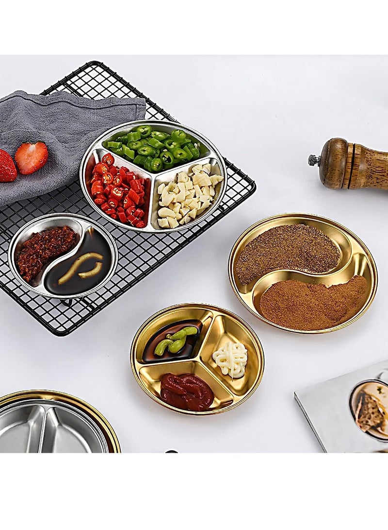 Appetizer Plates, Mini Sauce Dishes, Side Dish Bowls, Soy Sauce Dish, Small Bowl Dishes for BBQ Condiments, Appetizer, Dessert Sushi 3 sizes, large, medium and small 6 Pack Golden, 3 Compartment - Image 2