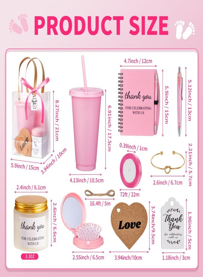 Rigibright 50Pcs Baby Shower Prizes for Game Winners Baby Shower Favors Gifts including Plastic Tumbler Notebook Scented Candles Ballpoint Pen Mirrors with Hair Brushes Bracelet Gift Bag (Pink) - Image 3
