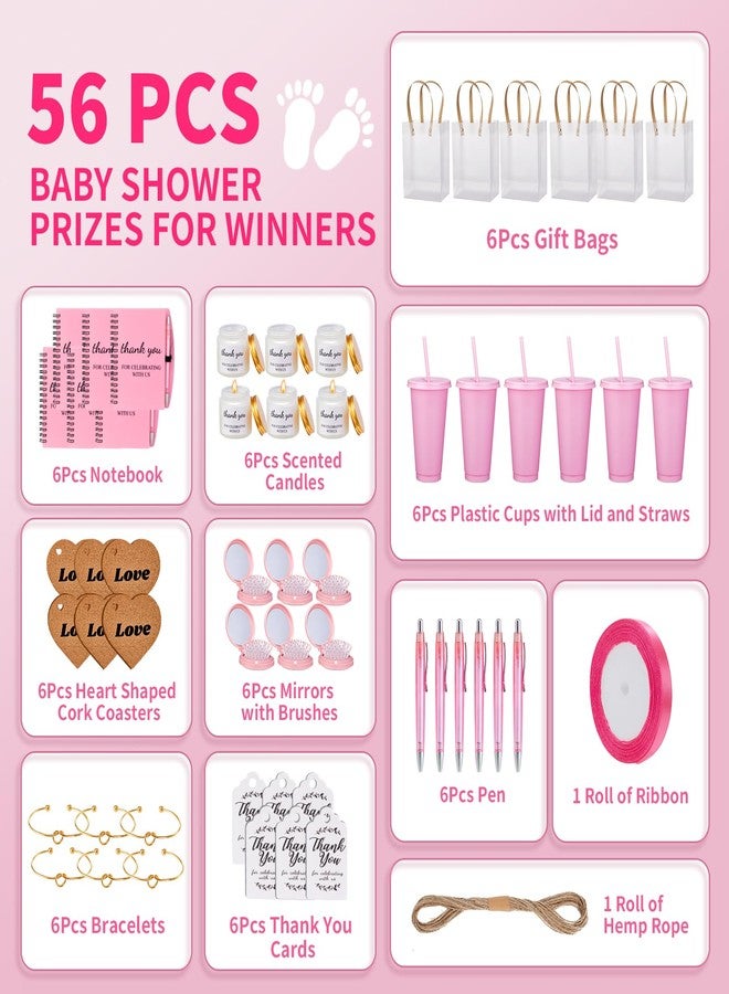 Rigibright 50Pcs Baby Shower Prizes for Game Winners Baby Shower Favors Gifts including Plastic Tumbler Notebook Scented Candles Ballpoint Pen Mirrors with Hair Brushes Bracelet Gift Bag (Pink) - Image 2