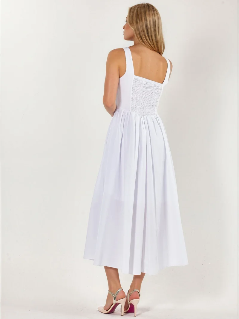 بوسيم BUSEM Midi Dress with Square Collar and Button Detail