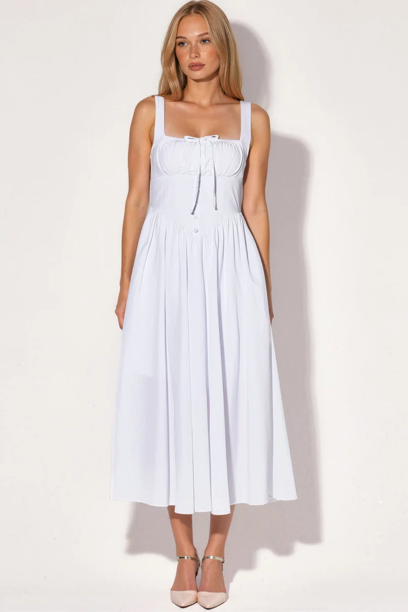 Busem BUSEM Midi Dress with Square Collar and Button Detail