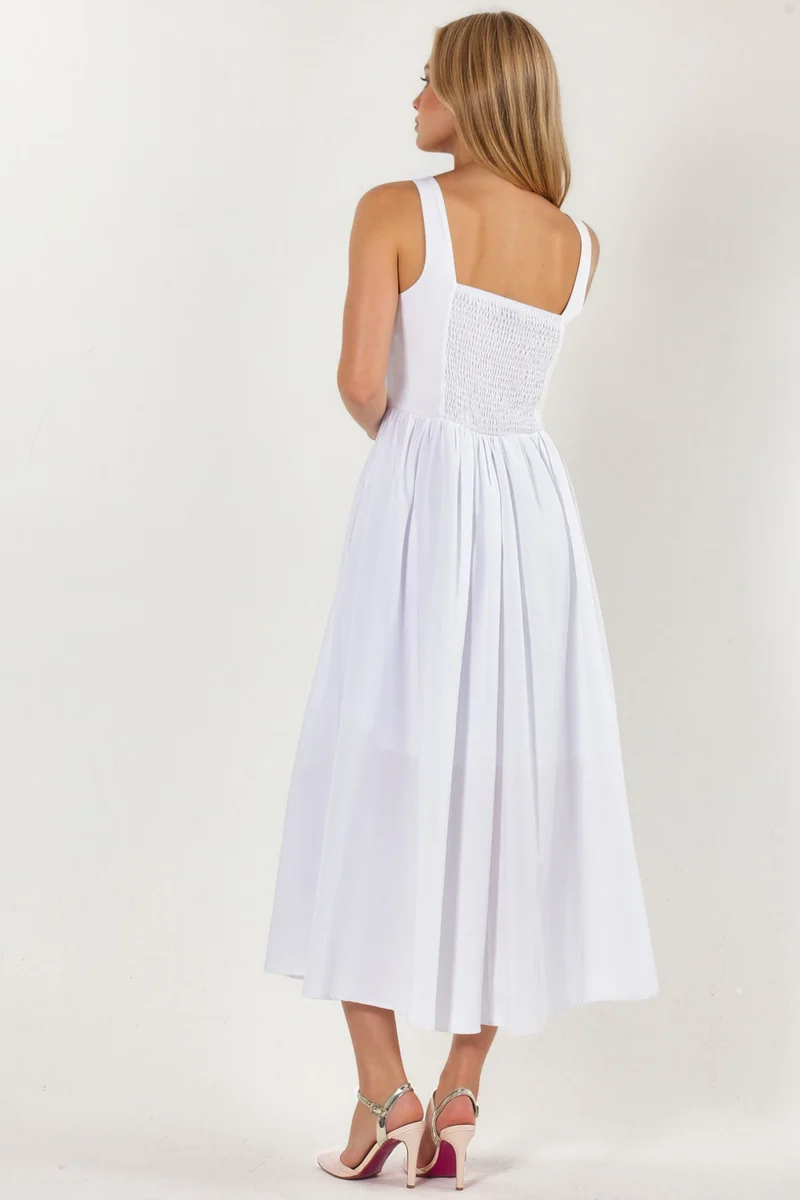 Busem BUSEM Midi Dress with Square Collar and Button Detail