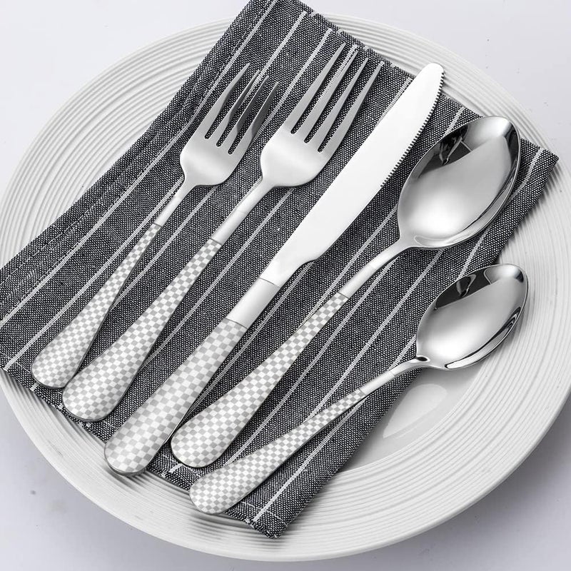 KitchEase 81 Sterling Silver Dinner Forks Set of 5 with Checks Printed Handle Durable Stainless Steel Silverware Mirror Polished Forks Perfect for Home Restaurant and Gifting - Image 2