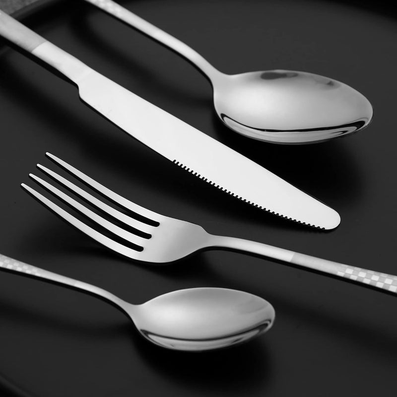KitchEase 81 Sterling Silver Dinner Forks Set of 5 with Checks Printed Handle Durable Stainless Steel Silverware Mirror Polished Forks Perfect for Home Restaurant and Gifting - Image 4