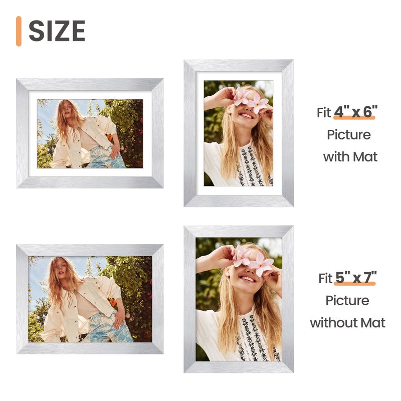 upsimples upsimples 5x7 Picture Frame  Display Pictures 4x6 with Mat or 5 x 7 Without  Wall Hanging Photo Frames  Silver  1 Pack - Image 3