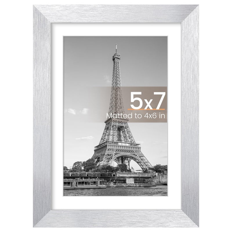 upsimples upsimples 5x7 Picture Frame  Display Pictures 4x6 with Mat or 5 x 7 Without  Wall Hanging Photo Frames  Silver  1 Pack - Image 1