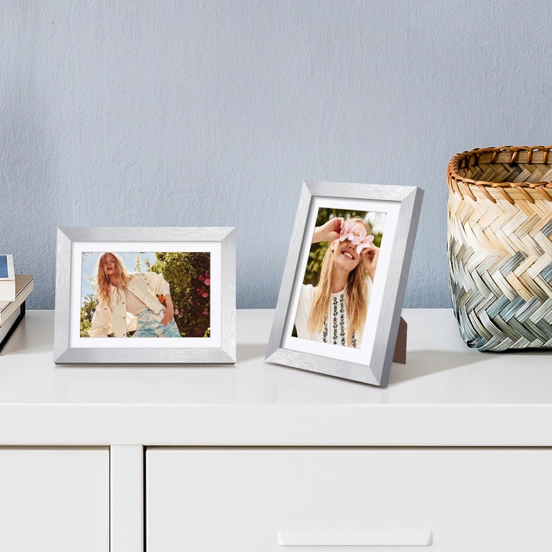 upsimples upsimples 5x7 Picture Frame  Display Pictures 4x6 with Mat or 5 x 7 Without  Wall Hanging Photo Frames  Silver  1 Pack - Image 2