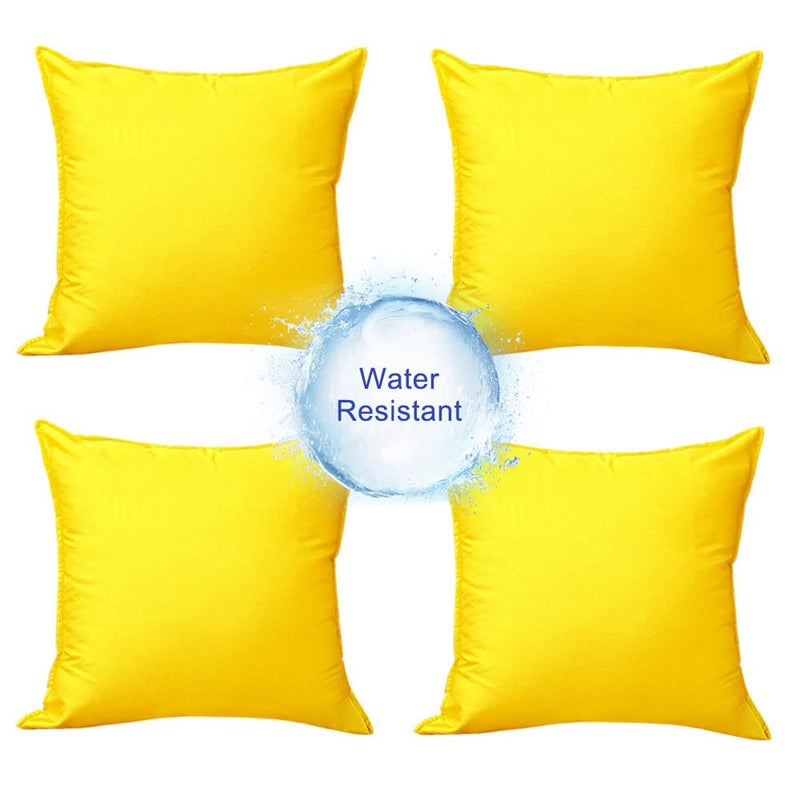 SOFJAGETQ Set of 4 Yellow Outdoor Pillow Covers Waterproof Square Pillowcases Modern Cushion Cases for Patio Couch Bench Bright Yellow Outdoor Waterresistant Throw Pillow Cases18 x 18 Inch