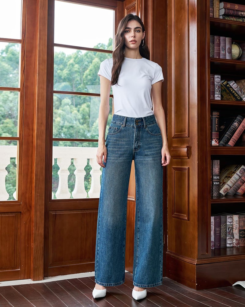 UPNET Womenâ€™s High Waisted Baggy Jeans â€“ Stretchy Wide Leg Tummy Control Straight Leg Denim Pants Trendy Jeans for Women 2025 (Blue,12) - Image 4