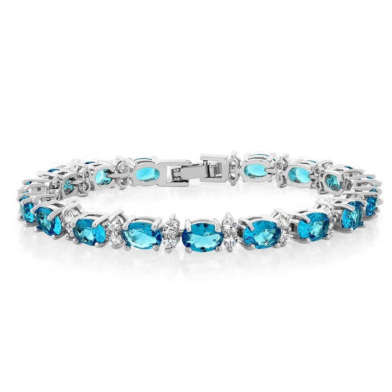 GEM STONE KING 20.00 Ct Gorgeous Oval and Round 7 Inch Sparkling Cubic Zirconia CZ Tennis Bracelet For Women - Image 2