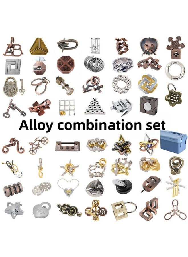 Zinc Alloy Combination Intelligence Release Set Nine Chain Intelligence Buckle Kong Ming Lock Si Qi Magic Gold Puzzle-Color:Alloy -52-piece Set A