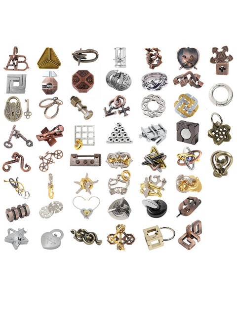 Zinc Alloy Combination Intelligence Release Set Nine Chain Intelligence Buckle Kong Ming Lock Si Qi Magic Gold Puzzle-Color:Alloy -52-piece Set A