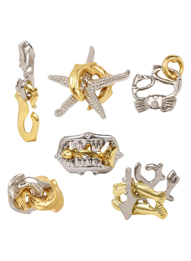 Zinc Alloy Combination Intelligence Release Set Nine Chain Intelligence Buckle Kong Ming Lock Si Qi Magic Gold Puzzle-Color:Alloy -52-piece Set A