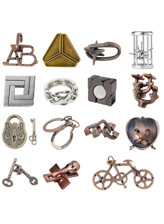 Zinc Alloy Combination Intelligence Release Set Nine Chain Intelligence Buckle Kong Ming Lock Si Qi Magic Gold Puzzle-Color:Alloy -52-piece Set A