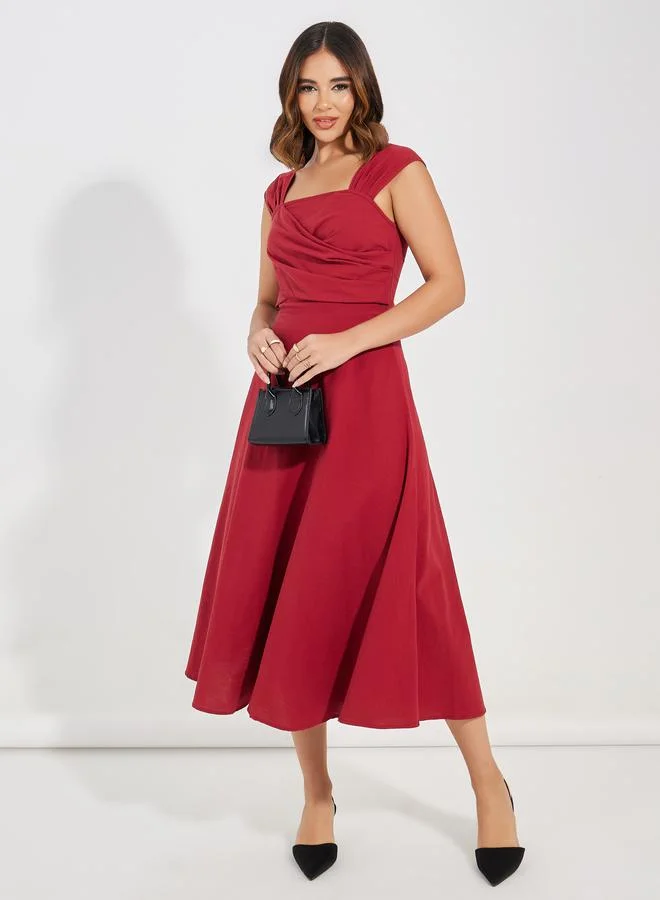 Take Two Wrap Front Detail Sleeveless Midi Dress by Styli