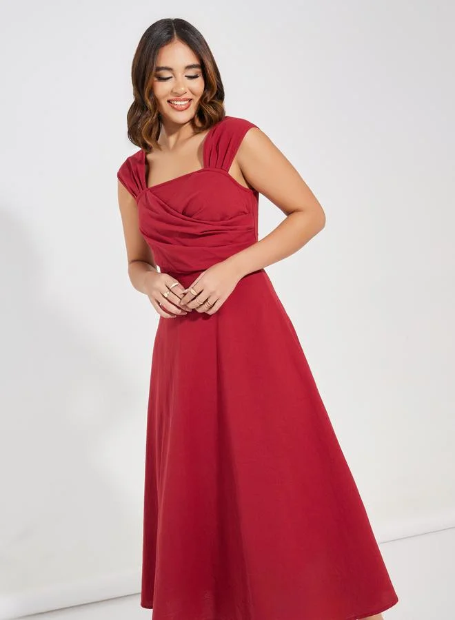 Take Two Wrap Front Detail Sleeveless Midi Dress by Styli