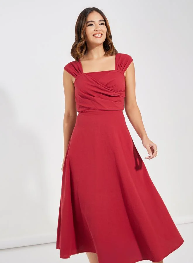 Take Two Wrap Front Detail Sleeveless Midi Dress by Styli