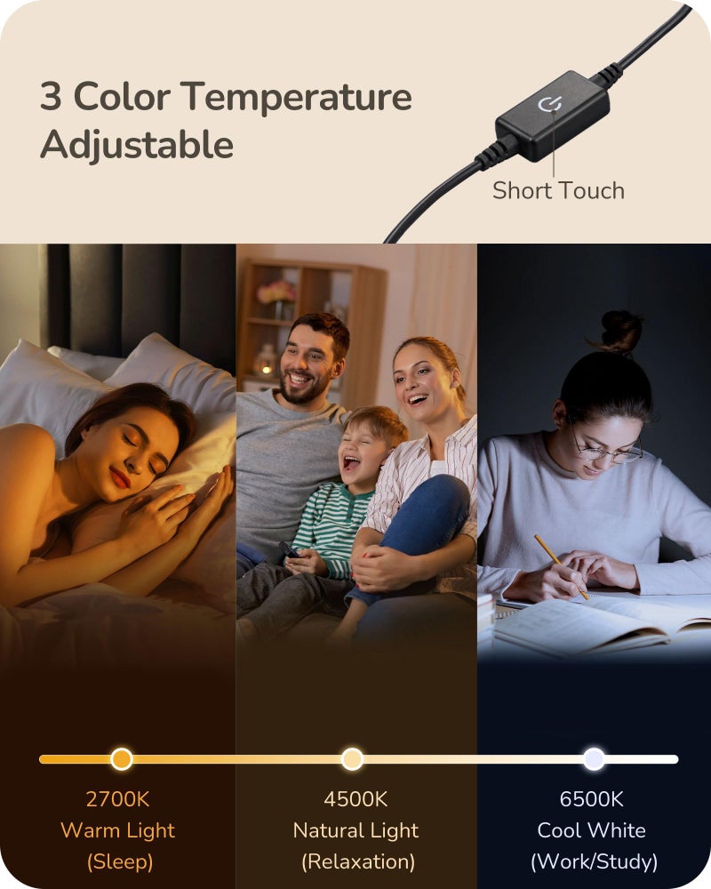 EDISHINE Upgraded LED Table Lamp Set of 2, Stepless Dimmable Bedside Lamps with Metal Finish & 3 Color Temperature, 6W Modern Desk Lamps, Black Nightstand Lamp for Bedroom, Living Room, Corner, Gift - Image 3