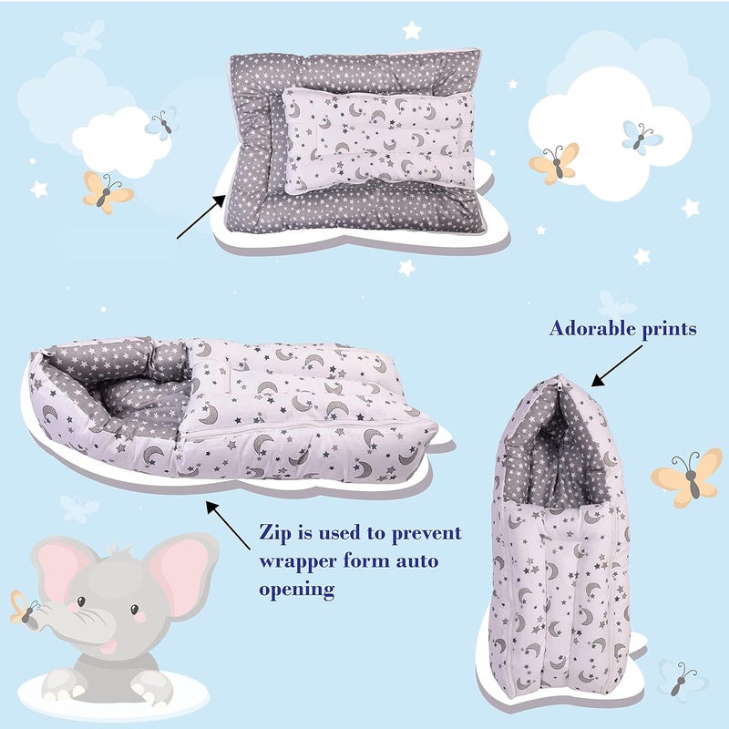 Toddylon Baby Carry Bags 3 in 1 Bed | Wrapper | Newborn Boys Girls | Wearable Blankets | Cotton (0-6 Months) Grey, - Image 3