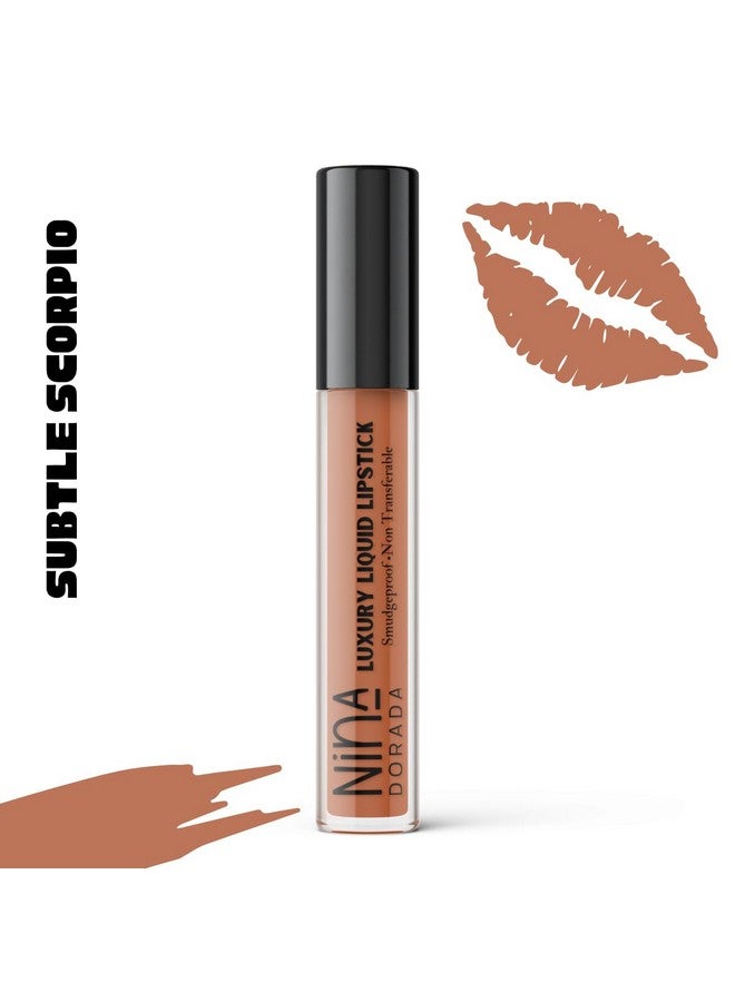 نينا دورادا أحمر شفاه سائل بني عارٍ غير لامع من Subtle Scorpio | يدوم طويلاً، مقاوم للماء | مقاوم للتلطخ بزبدة الشيا وزيت الجوجوبا | خالٍ من القسوة ونباتي - Image 2