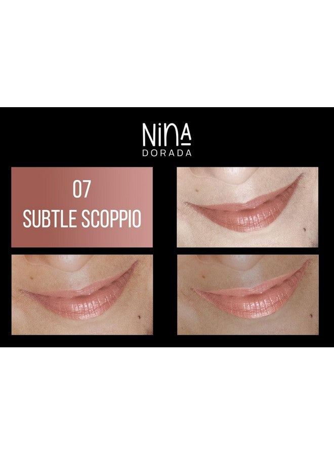 نينا دورادا أحمر شفاه سائل بني عارٍ غير لامع من Subtle Scorpio | يدوم طويلاً، مقاوم للماء | مقاوم للتلطخ بزبدة الشيا وزيت الجوجوبا | خالٍ من القسوة ونباتي - Image 5