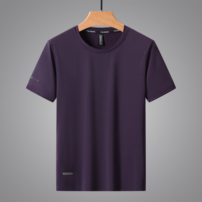 Summer Ice Silk Plus Size Short-Sleeved Men'S Loose Quick-Drying Cool T-Shirt Breathable Thin Mesh Elastic Casual Top For Men - Image 4