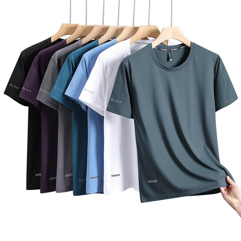 Summer Ice Silk Plus Size Short-Sleeved Men'S Loose Quick-Drying Cool T-Shirt Breathable Thin Mesh Elastic Casual Top For Men - Image 2