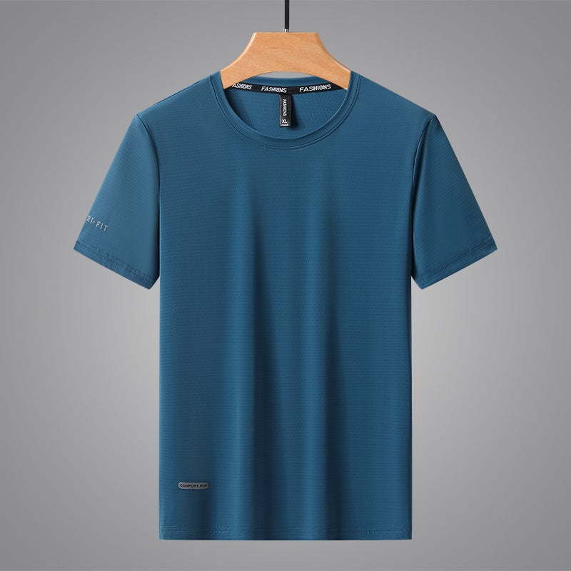 Summer Ice Silk Plus Size Short-Sleeved Men'S Loose Quick-Drying Cool T-Shirt Breathable Thin Mesh Elastic Casual Top For Men - Image 5