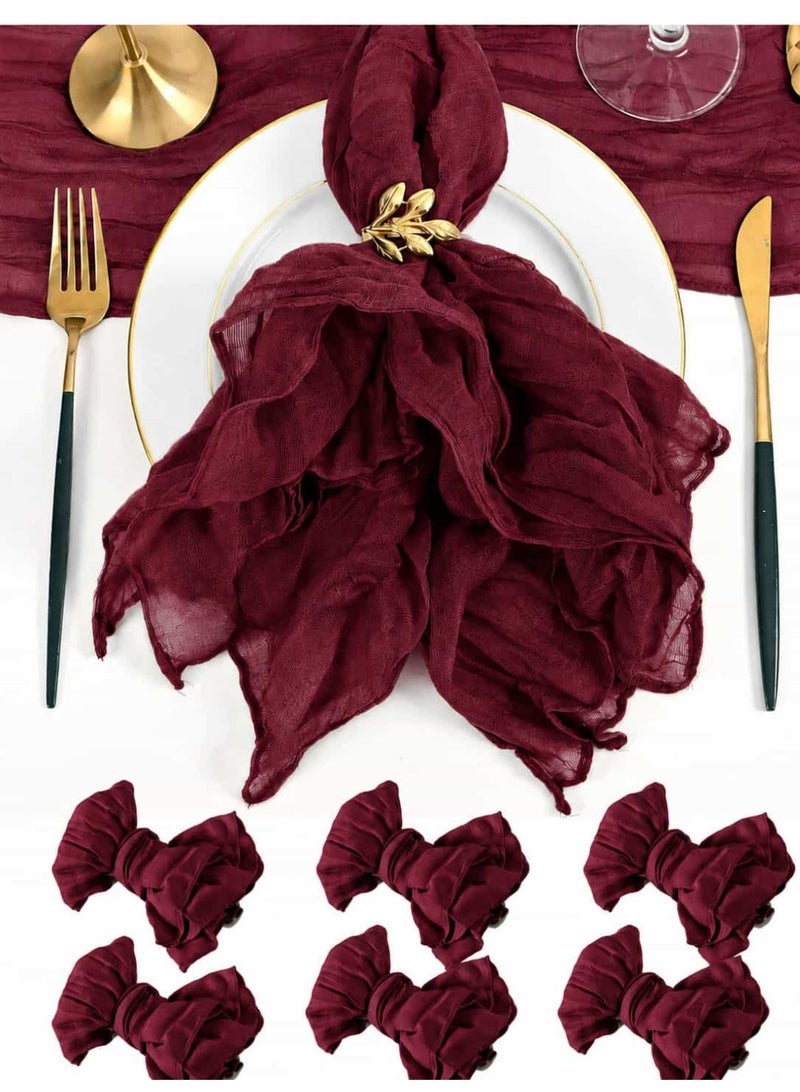 بيتلا 6 قطع مناديل قماشية 50×50 سم، مناديل عشاء شاش بوهو قابلة للغسل، مناديل قطن وكتان ناعمة لحفلات الزفاف والاستقبال والضيافة (أحمر داكن) - Image 1