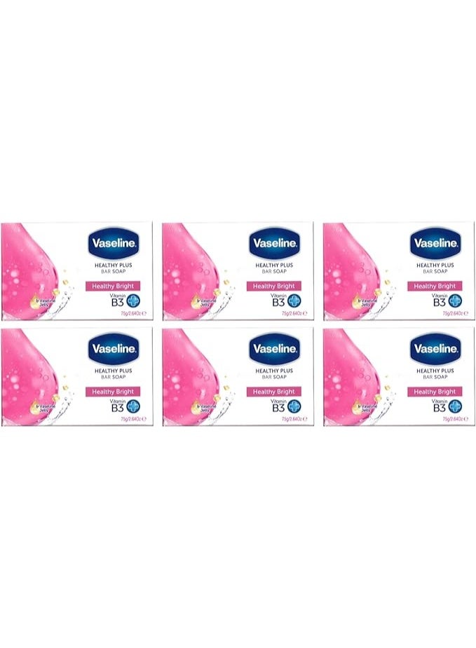 Vaseline Healthy Bright Soap Bar with Vitamin B3, 75g x 6 Pcs, Brightening & Moisturizing Bath Soap, Enhances Natural Skin Glow
