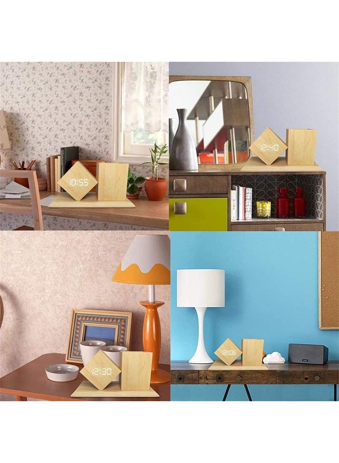 LED Wooden Cube Pen Holder and Alarm Clock with Temperature Display Multifunctional Desk Organizer Night Light Gift for Students Office Home  - Image 4