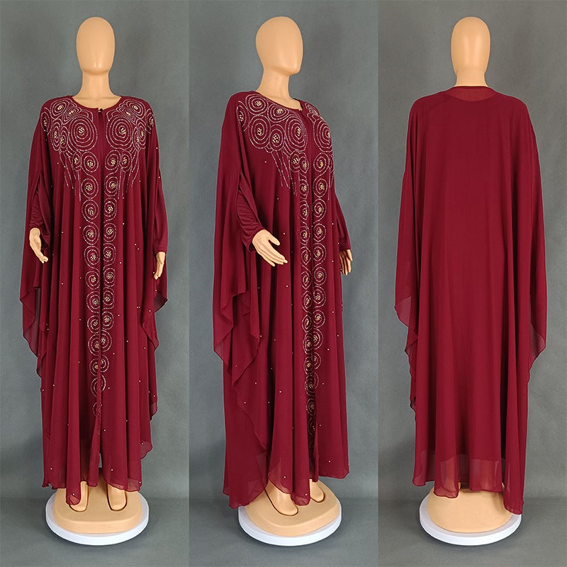 African Plus Size Arabic Women'S Robe Women'S Chiffon Diamond Dress 8943 # - Image 1