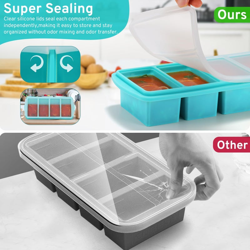 Uozuke Silicone Freezer Tray with Lid - 1 Cup Silicone Food Freezer Tray - Large Ice Cube Freezer Molds - Soup, Sauce, leftovers, Homemade Meal Prep Freezing Kitchen Storage Containers - Aqua - 2-Pack - Image 4