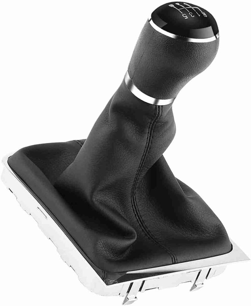 6 Speed Car Gear Shift Knob Gaiter Boot Frame Kit, Chrome - Edged Black Cap Shifter Knob with Synthetic Leather Gaiter, Direct Fit Replacement for B7 2011‑2012 - Image 2