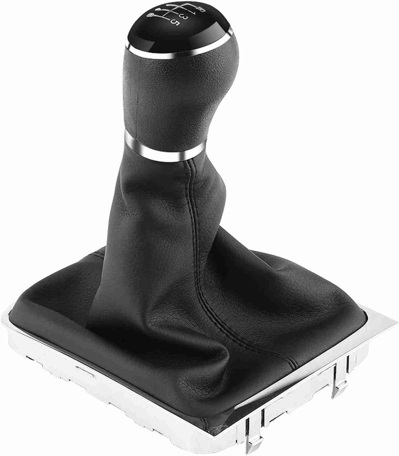 6 Speed Car Gear Shift Knob Gaiter Boot Frame Kit, Chrome - Edged Black Cap Shifter Knob with Synthetic Leather Gaiter, Direct Fit Replacement for B7 2011‑2012 - Image 1