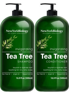 NEW YORK BIOLOGY THE ULTIMATE COSMECEUTICALS New York Biology Tea Tree Shampoo and Conditioner Set - Deep Cleanser - Relief for Dandruff and Dry Itchy Scalp - Therapeutic Grade - Helps Promote Hair Growth - 16.9 Fl Oz  - Image 1