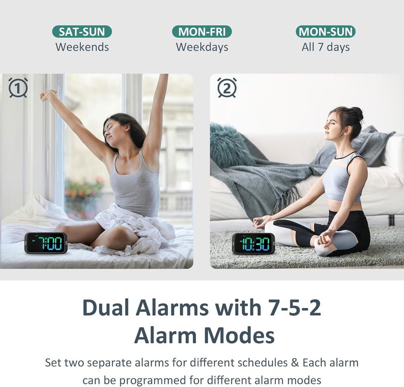 Odokee Digital Dual Alarm Clock for Bedroom: RGB Electric Clock with USB Charger for Kids Teens - Dimmable Clock with Weekday Weekend Mode for Bedside Desk - Image 4